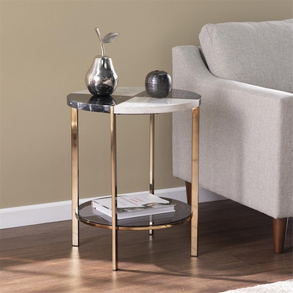 Gfancy Fixtures 24 in. Manufactured Wood & Iron Round End Table with Two Shelves Black GF3101726 - main